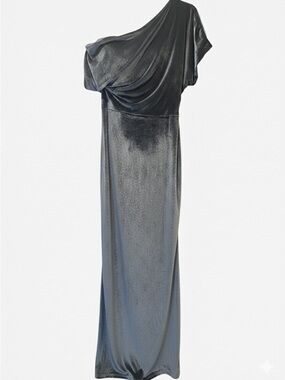 One-Shoulder Shimmer Column Gown in Metallic Gray